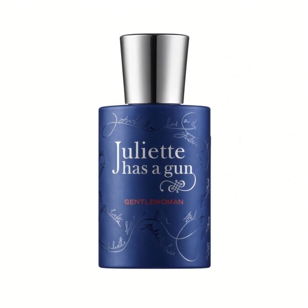 Juliette Has a Gun Gentlewoman Eau de Parfum blauwe fles met zilveren dop op witte achtergrond