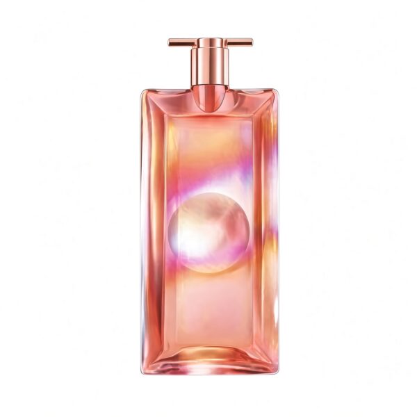 Lancôme Idôle Nectar Eau de Parfum iriserende fles met roségouden dop op witte achtergrond
