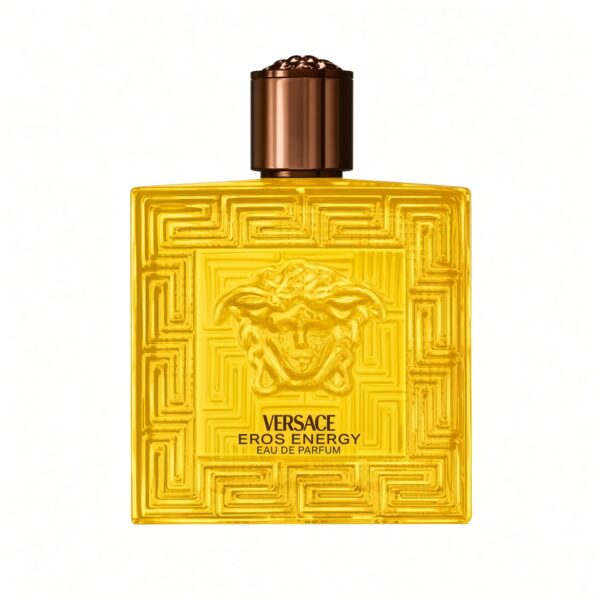 Versace Eros Energy Eau de Parfum gele fles met Medusa logo op witte achtergrond
