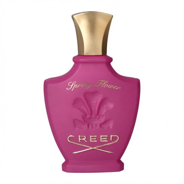 Creed Spring Flower paarse parfumfles met gouden dop en crest-logo op witte achtergrond