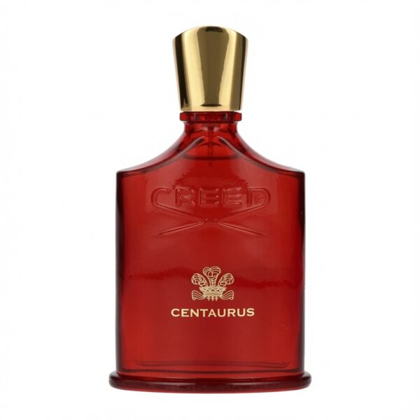 Creed Centaurus rode parfumfles met gouden dop en crest-logo op witte achtergrond