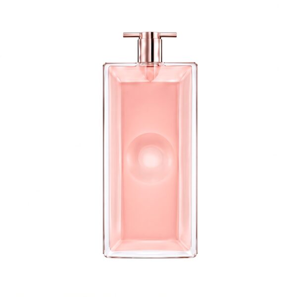 Lancôme Idôle Eau de Parfum roze fles met roségouden dop op witte achtergrond