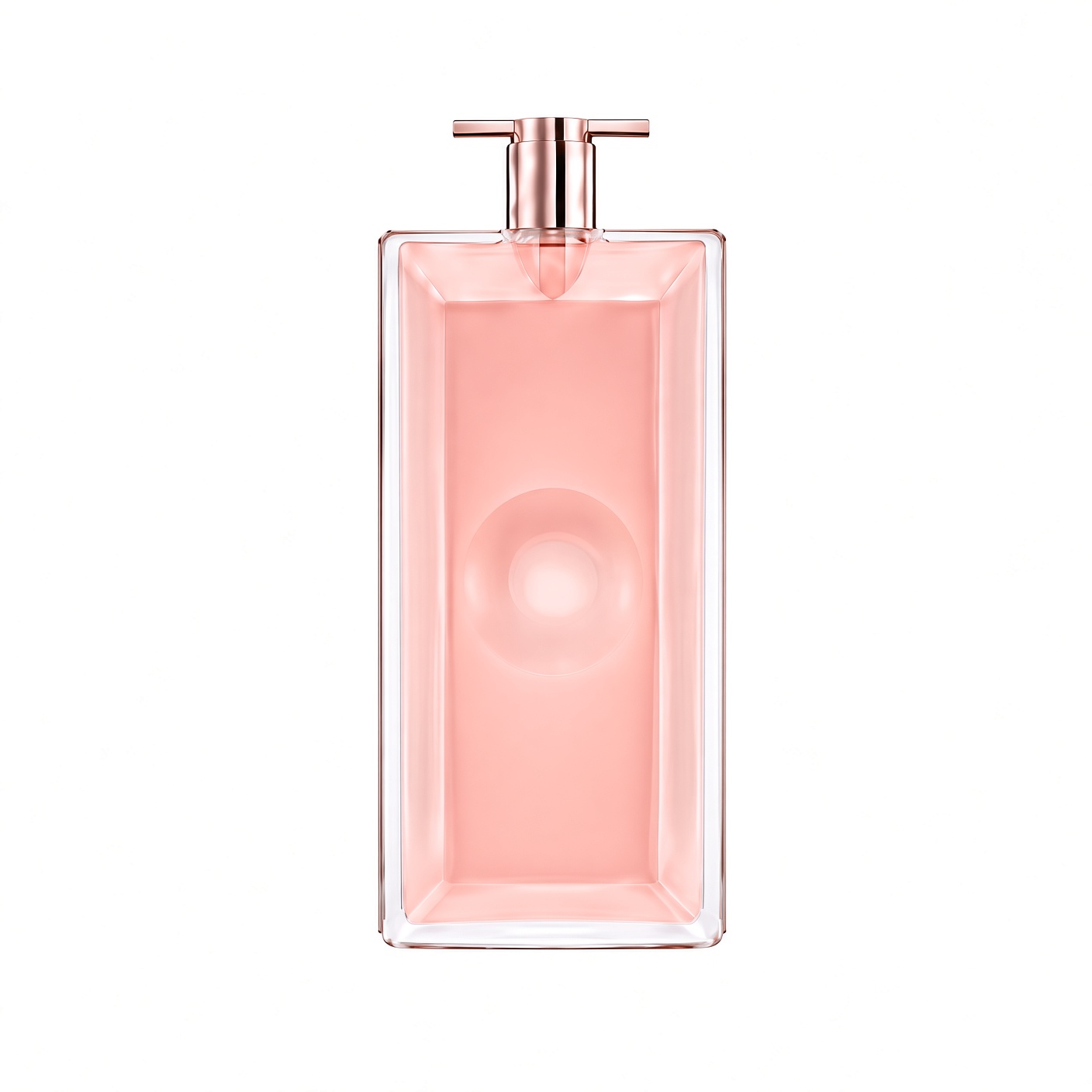 Lancôme Idôle Eau de Parfum roze fles met roségouden dop op witte achtergrond