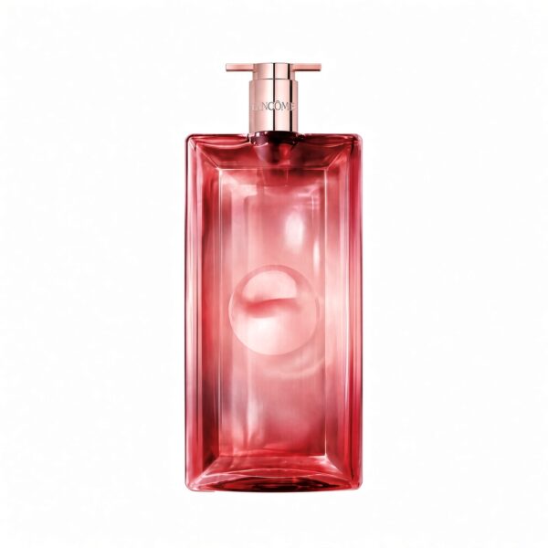 Lancôme Idôle Intense Eau de Parfum rode fles met roségouden dop op witte achtergrond