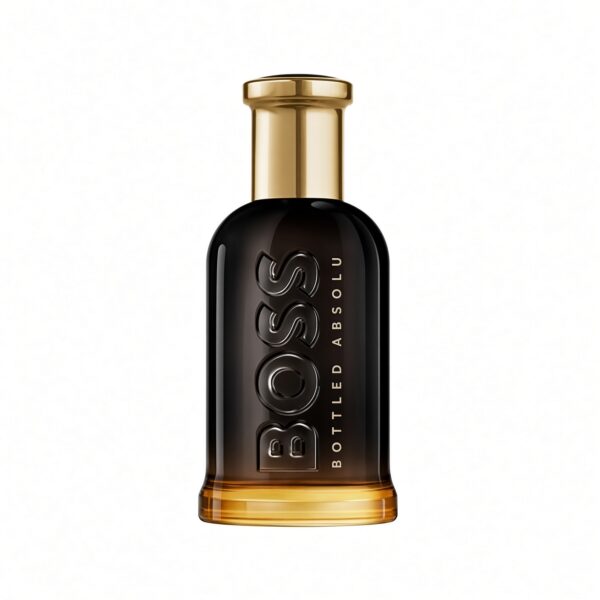 Boss Bottled Absolu Eau de Parfum fles met gouden dop op witte achtergrond Zuiver witte achtergrond