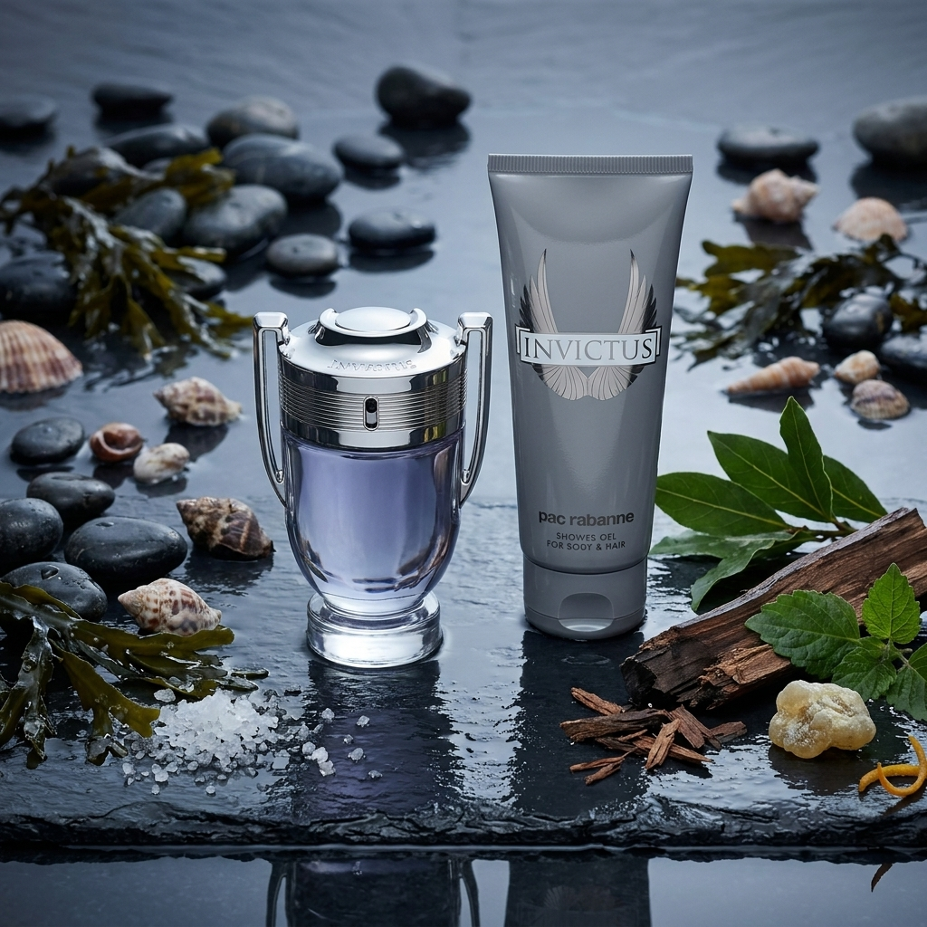 Rabanne Invictus EDT 100 ml + gift set for Body & Hair 100 ml - Afbeelding 3